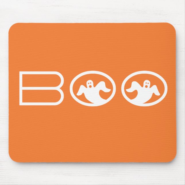 Ghostly Boo Mousepad, Orange and White Mouse Mat (Front)
