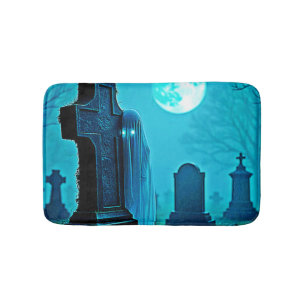 Ghostly Figure in a Graveyard Design Bath Mat