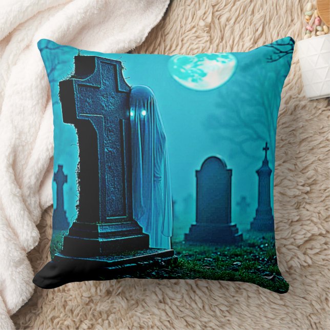 Ghostly Figure in a Graveyard Design Cushion (Blanket)