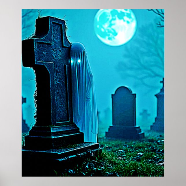 Ghostly Figure in a Graveyard Design Poster (Front)