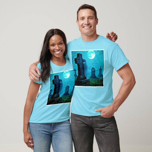 Ghostly Figure in a Graveyard Design T-Shirt (Unisex)