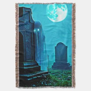 Ghostly Figure in a Graveyard Design Throw Blanket