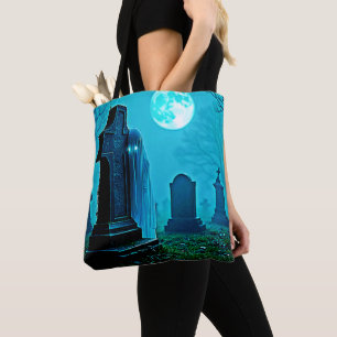Ghostly Figure in a Graveyard Design Tote Bag