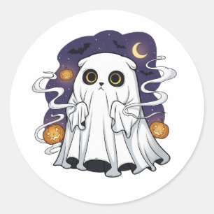 Ghostly Fold – Scottish Fold Ghost Cat Halloween Classic Round Sticker