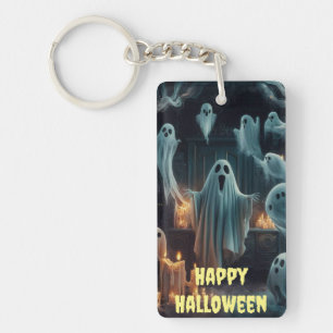 Ghostly Gathering Halloween Spooky Haunted House  Key Ring