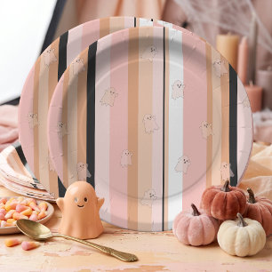 Ghostly Ghosts Pastel Stripe Pattern ID1330 Paper Plate