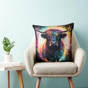 Ghostly Grace: Spectral Holographic Highland Cow, Cushion