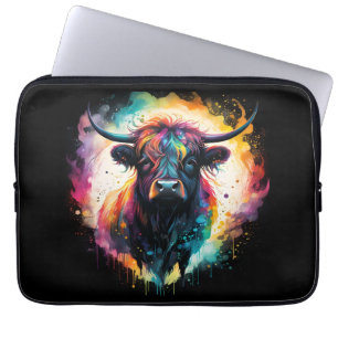 Ghostly Grace: Spectral Holographic Highland Cow, Laptop Sleeve