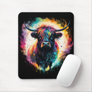 Ghostly Grace: Spectral Holographic Highland Cow, Mouse Mat