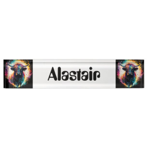 Ghostly Grace: Spectral Holographic Highland Cow, Nameplate