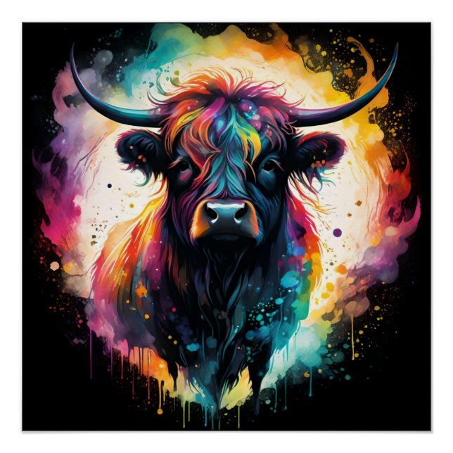 Ghostly Grace: Spectral Holographic Highland Cow, Poster (Front)