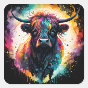 Ghostly Grace: Spectral Holographic Highland Cow, Square Sticker