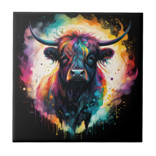 Ghostly Grace: Spectral Holographic Highland Cow, Tile