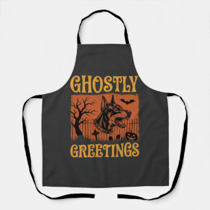 Ghostly Greetings Halloween Doberman Cemetery Desi Apron