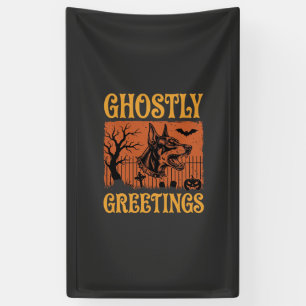 Ghostly Greetings Halloween Doberman Cemetery Desi Banner