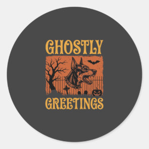 Ghostly Greetings Halloween Doberman Cemetery Desi Classic Round Sticker