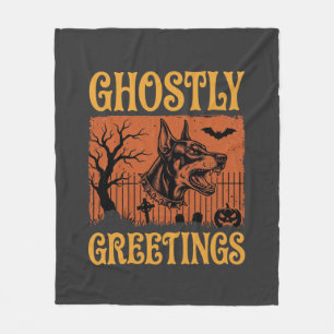 Ghostly Greetings Halloween Doberman Cemetery Desi Fleece Blanket
