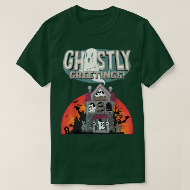 Ghostly greetings  Haunted house  T-Shirt (Design Front)