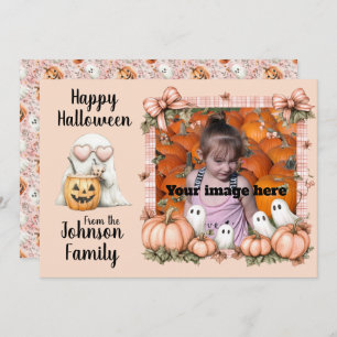 Ghostly Greetings in Pink Plaid Holiday Card