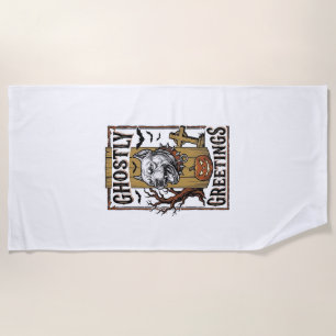 Ghostly Greetings Shirt Vintage Engraving Hallowee Beach Towel