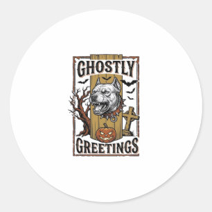 Ghostly Greetings Shirt Vintage Engraving Hallowee Classic Round Sticker