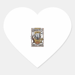 Ghostly Greetings Shirt Vintage Engraving Hallowee Heart Sticker