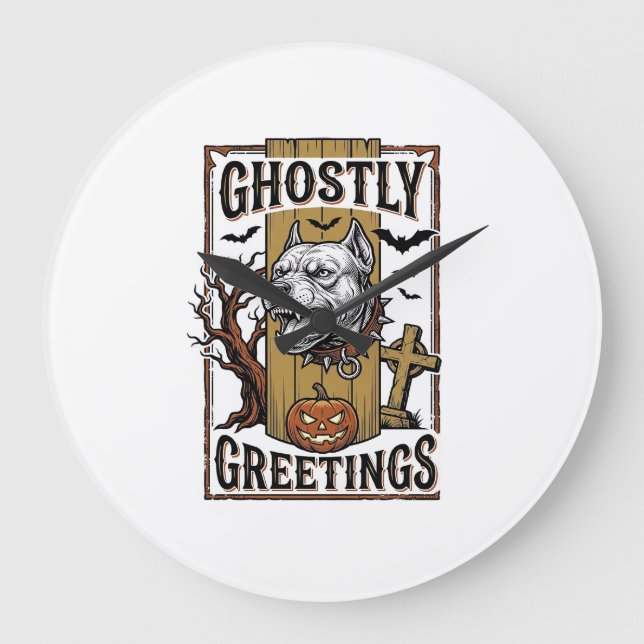 Ghostly Greetings Shirt Vintage Engraving Hallowee Large Clock (Front)