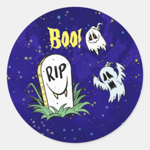 Ghostly Halloween cemetery RIP tomb customisable Classic Round Sticker