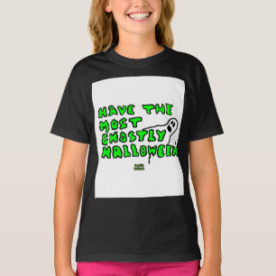 Ghostly Halloween Girls Black Basic T Shirt