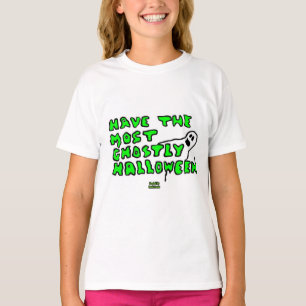 Ghostly Halloween Girls White Basic T Shirt