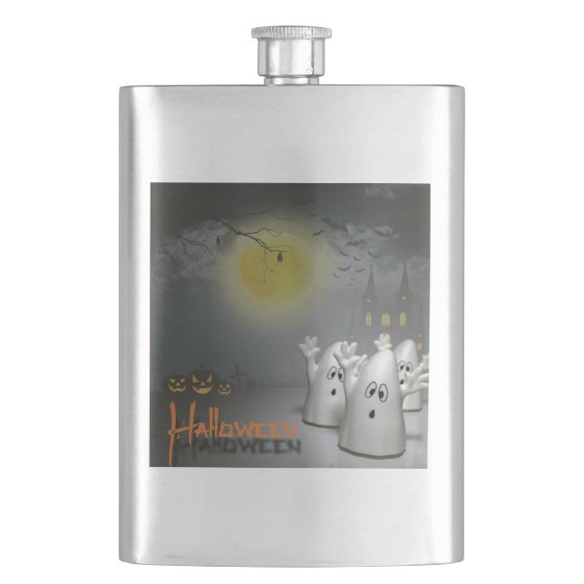 Ghostly Halloween Hip Flask (Front)