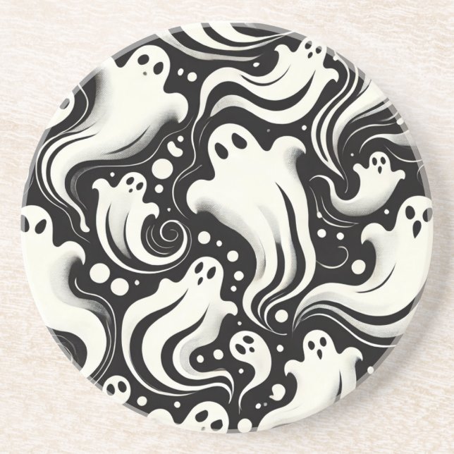 Ghostly Halloween Sandstone Coaster (Front)