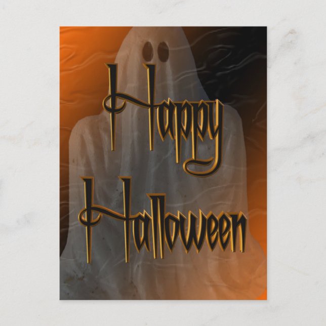 Ghostly Happy Halloween Postcard (Front)