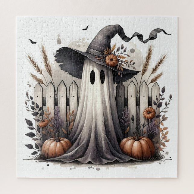 Ghostly Harvest – A Whimsical Halloween Scene Jigsaw Puzzle (Vertical)