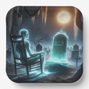 Ghostly Man In Cemetery Paper Plate