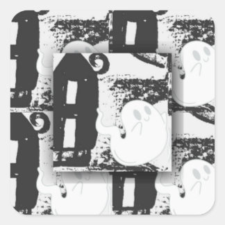 Ghostly Manor: Black & White Tile Tapestry Square Sticker