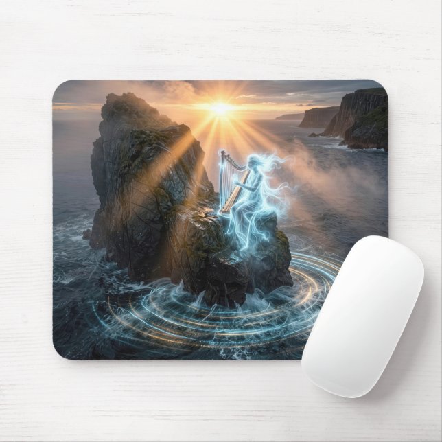 Ghostly Ocean Spirit Playing a Harp  Mouse Mat (With Mouse)