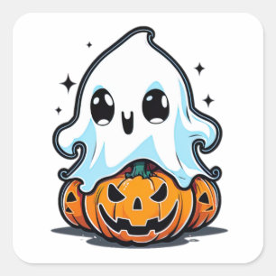 Ghostly Pumpkin Party Square Sticker