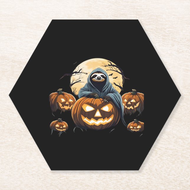 Ghostly Sloth's Midnight Haunt Classic T-Shirt Paper Coaster (Front)