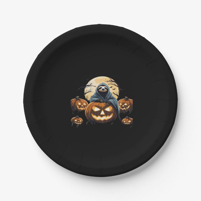 Ghostly Sloth's Midnight Haunt Classic T-Shirt Paper Plate (Front)