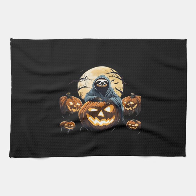 Ghostly Sloth's Midnight Haunt Classic T-Shirt Tea Towel (Horizontal)