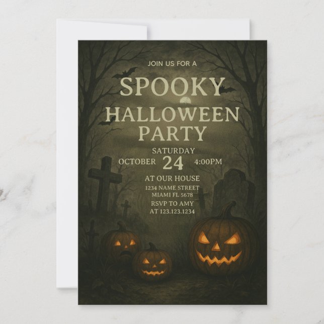 Ghostly Spooky Halloween Party Invitation Card (Front)