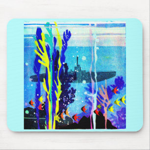 ghostly submarine in tropical waters mouse mat