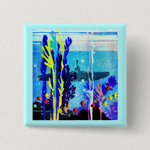 ghostly submarine in tropical waters print 15 cm square badge