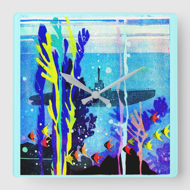 ghostly submarine in tropical waters square wall clock (Front)