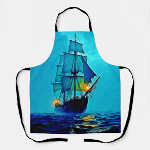 Ghostly Tall Ship Sea Voyage Design Apron
