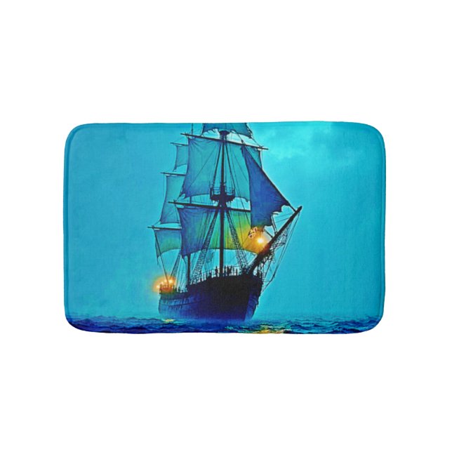 Ghostly Tall Ship Sea Voyage Design Bath Mat (Front)