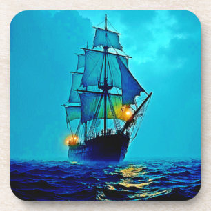 Ghostly Tall Ship Sea Voyage Design Coaster