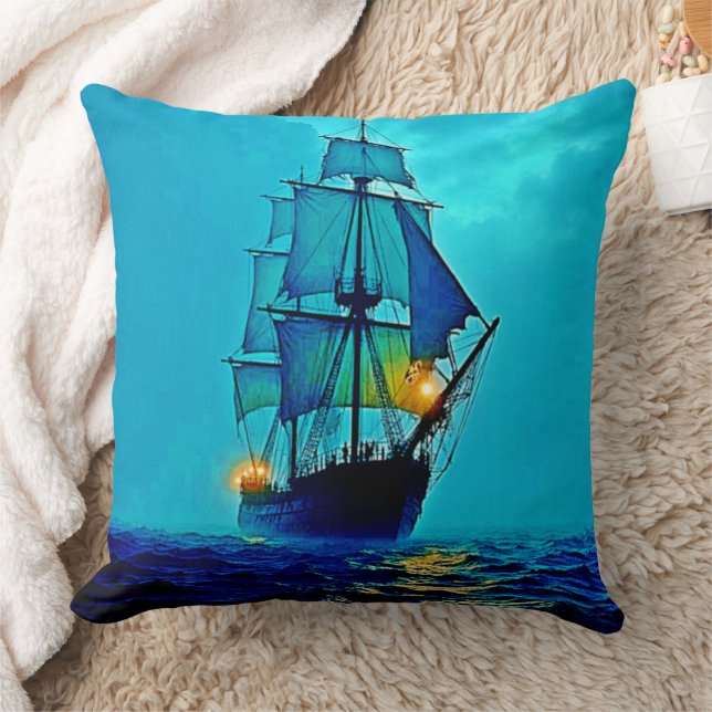 Ghostly Tall Ship Sea Voyage Design Cushion (Blanket)