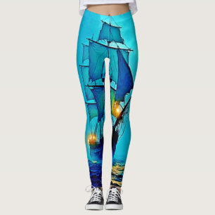 Ghostly Tall Ship Sea Voyage Design Leggings